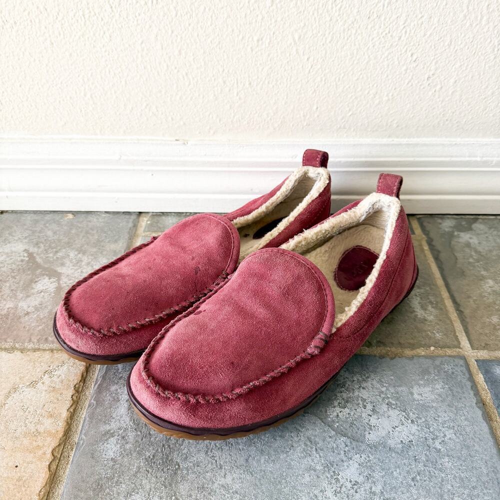 LL Bean Wicked Good Moccasin Slippers Burgundy Suede Womens 10